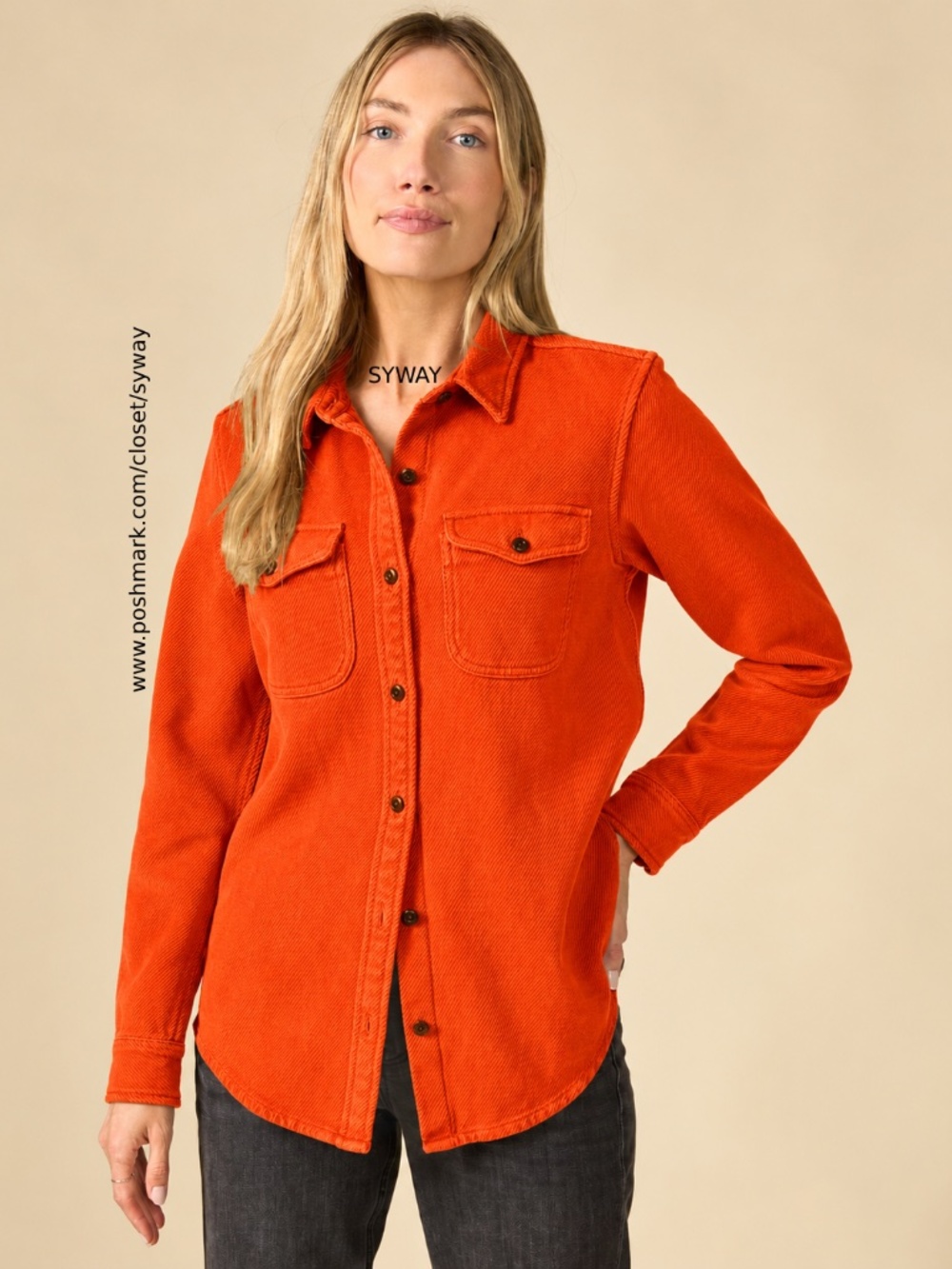 Outerknown Twill Organic Cotton Blanket Long Sleeve Shirt Orange M/L